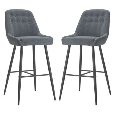 Cambridge Grey Fabric Bar Chairs In Pair With Black Metal Legs