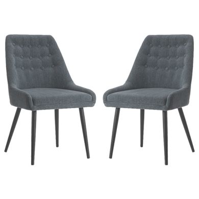 Cambridge Grey Fabric Dining Chairs In Pair With Black Metal Legs