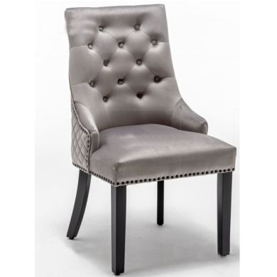 Cambridge Round Knocker Velvet Upholstered Dining Chair In Light Grey