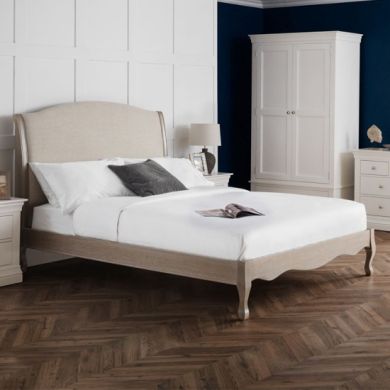 Camille Oatmeal Linen Wooden Super King Size Bed In Limed Oak