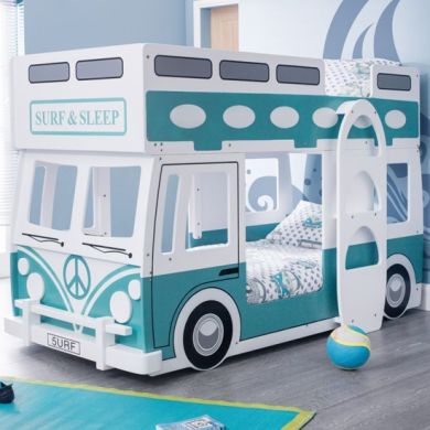Campervan Wooden Bunk Bed In Vintage Green And White
