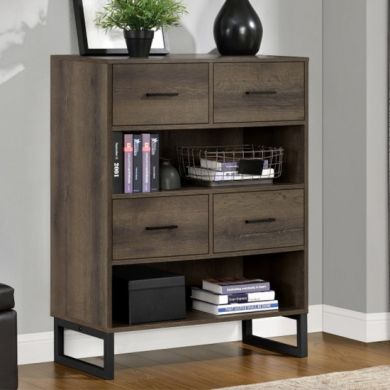 Landon Retro Wooden Bookcase With 2 Shelves And 4 Drawers