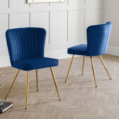 Cannes Blue Velvet Dining Chairs In Pair