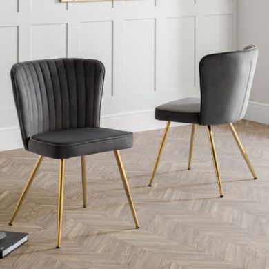 Cannes Grey Velvet Dining Chairs In Pair