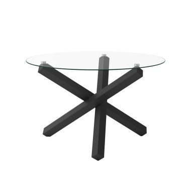 Capri Round Clear Glass Top Dining Table With Matte Black Metal Legs