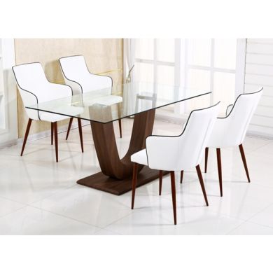 Capri Clear Glass Dining Set With Walnut Legs And 6 Chairs
