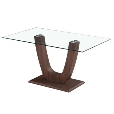Capri Clear Glass Dining Table With Walnut Wooden Legs