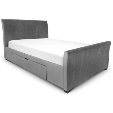 Capri Velvet Upholstered Double Bed With Drawers In Dark Grey