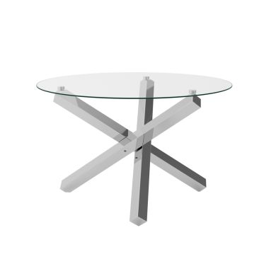 Capri Round Clear Glass Top Dining Table With Polished Silver Metal Legs