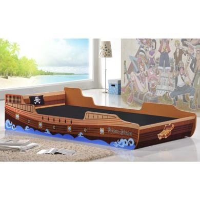 Captains Wooden Pirate Ship Single Bed In Brown