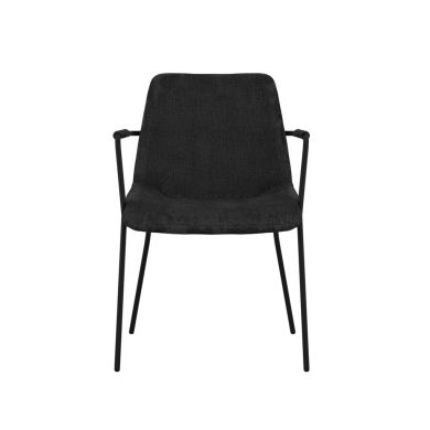 Carlo Velvet Dining Chair With Arms In Black With Black Metal Frame