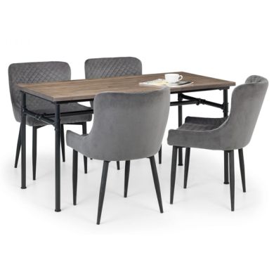Carnegie Wooden Dining Table In Mocha Elm With 4 Luxe Grey Chairs