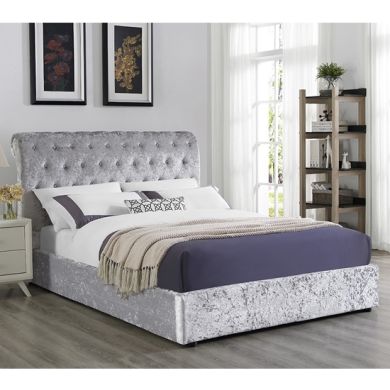 Carrie Crushed Velvet Storage Double Bed In Grey