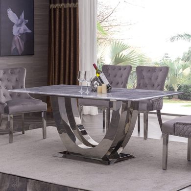 Carrera Natural Stone Dining Table In Marble Effect With Stainless Steel Base