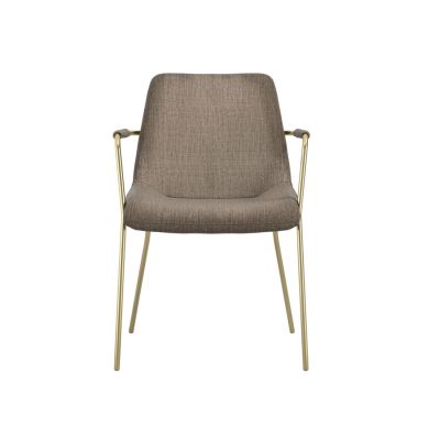 Carlo Velvet Dining Chair With Arms In Taupe With Gold Metal Frame