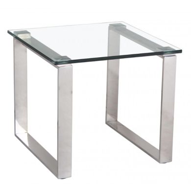 Carter Clear Glass Lamp Table With Stainless Steel Legs