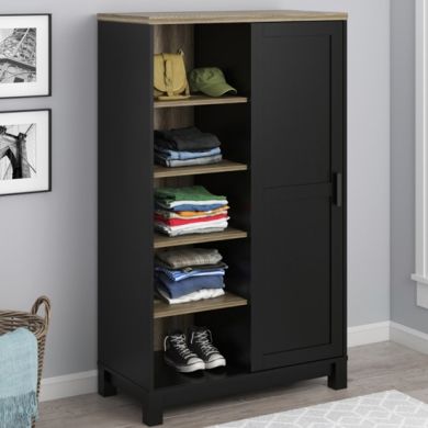 Carver Wooden Storage Cabinet In Black And Weathered Oak