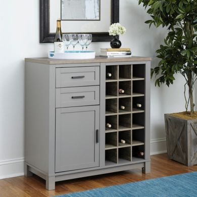 Carver Wooden Wine Cabinet In Grey And Weathered Oak