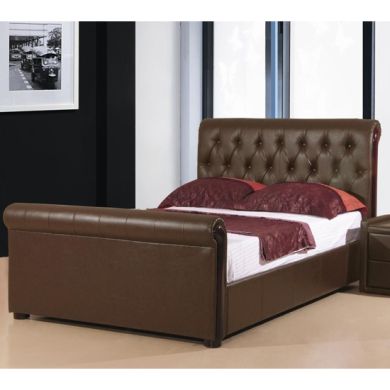Caxton Faux Leather Storage Double Bed In Brown
