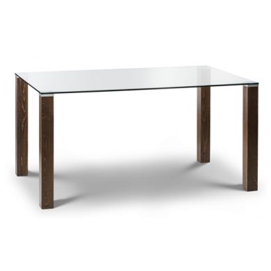Cayman Clear Glass Dining Table With Walnut Wooden Legs