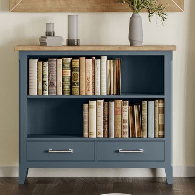 Signature Wooden Bookcase With 2 Drawers In Blue