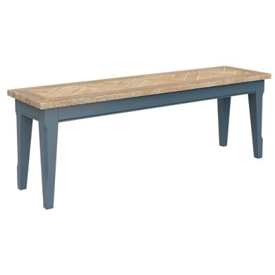 Signature Wooden Small Dining Bench In Blue And Oak