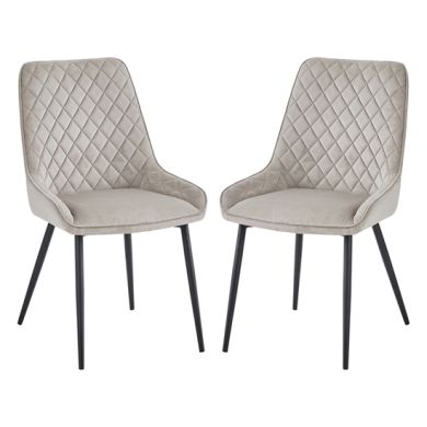Signature Mink Velvet Dining Chairs With Black Metal Legs In Pair