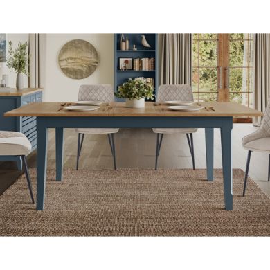 Signature Extending Wooden Dining Table In Blue And Oak