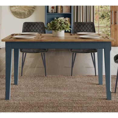Signature Wooden Rectangular Dining Table In Blue And Oak