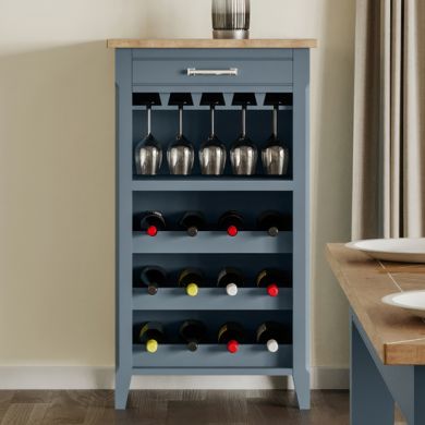 Signature Wooden Wine Rack And Glass Storage Cabinet In Blue