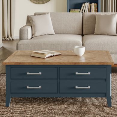 Signature Wooden Coffee Table With 4 Drawers In Blue