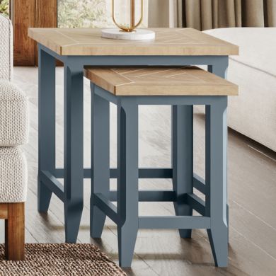 Signature Wooden Nest Of 2 Tables In Blue