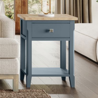 Signature Wooden Lamp Table With 1 Drawer In Blue