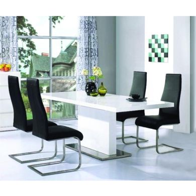 Chaffee Wooden Dining Set In White High Gloss With 4 Chairs