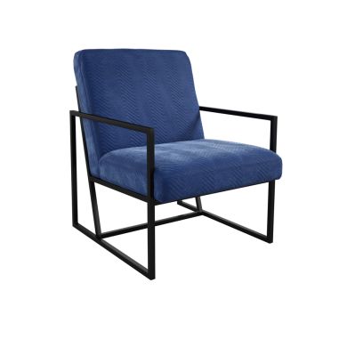 Chance Velvet Armchair In Oxford Blue With Matte Black Metal Frame