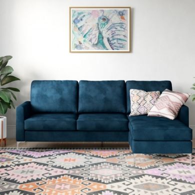 Chapman Corner Velvet Sofa Bed In Blue With Chrome Legs