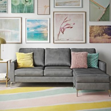 Chapman Corner Velvet Sofa Bed In Grey With Chrome Legs