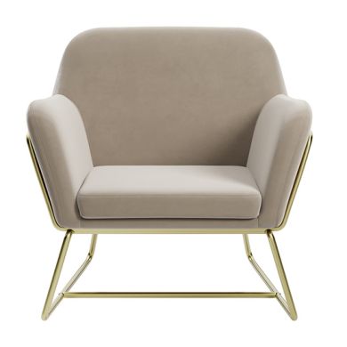 Charles Velvet Armchair In Beige With Brushed Gold Legs
