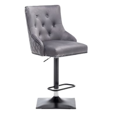 Charleston Lion Knocker Velvet Upholstered Bar Chair In Dark Grey