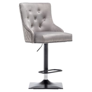 Charleston Lion Knocker Velvet Upholstered Bar Chair In Light Grey