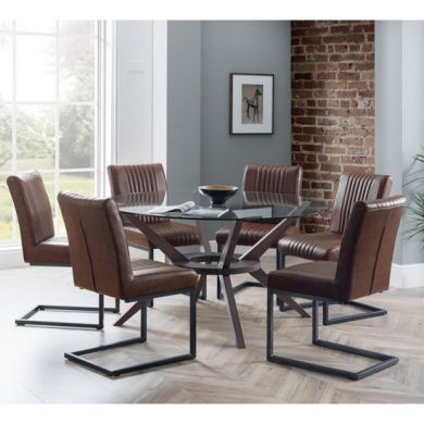 Chelsea Large Glass Dining Table With 6 Brooklyn Brown Chairs