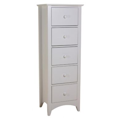 Chelsea Narrow Wooden Chest Of Drawers In White With 5 Drawers