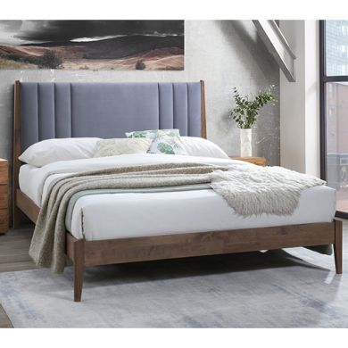 Cheslyn Velvet Fabric King Size Bed In Dark Grey