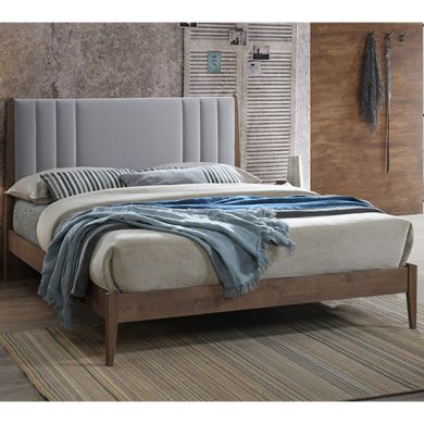 Cheslyn Velvet Fabric King Size Bed In Light Grey