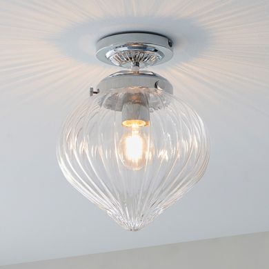 Cheston Clear Ribbed Glass Shade Flush Ceiling Light In Chrome