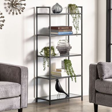 Chicago Smoked Glass Tall Bookcase With Metal Frame