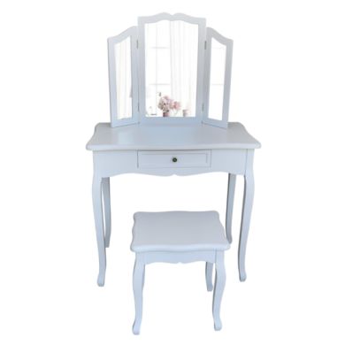 Chloe Wooden Dressing Table With Mirror And Stool In White