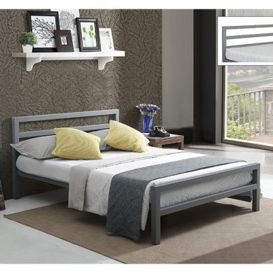 City Block Metal King Size Bed In Grey