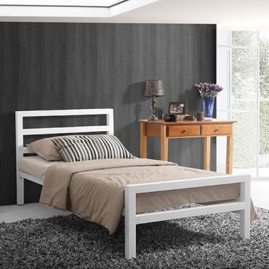 City Block Metal Single Bed In White