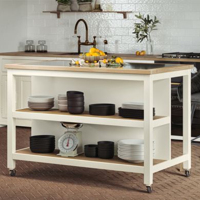 Kora Wooden Kitchen Island Open With Breakfast Bar In Cream